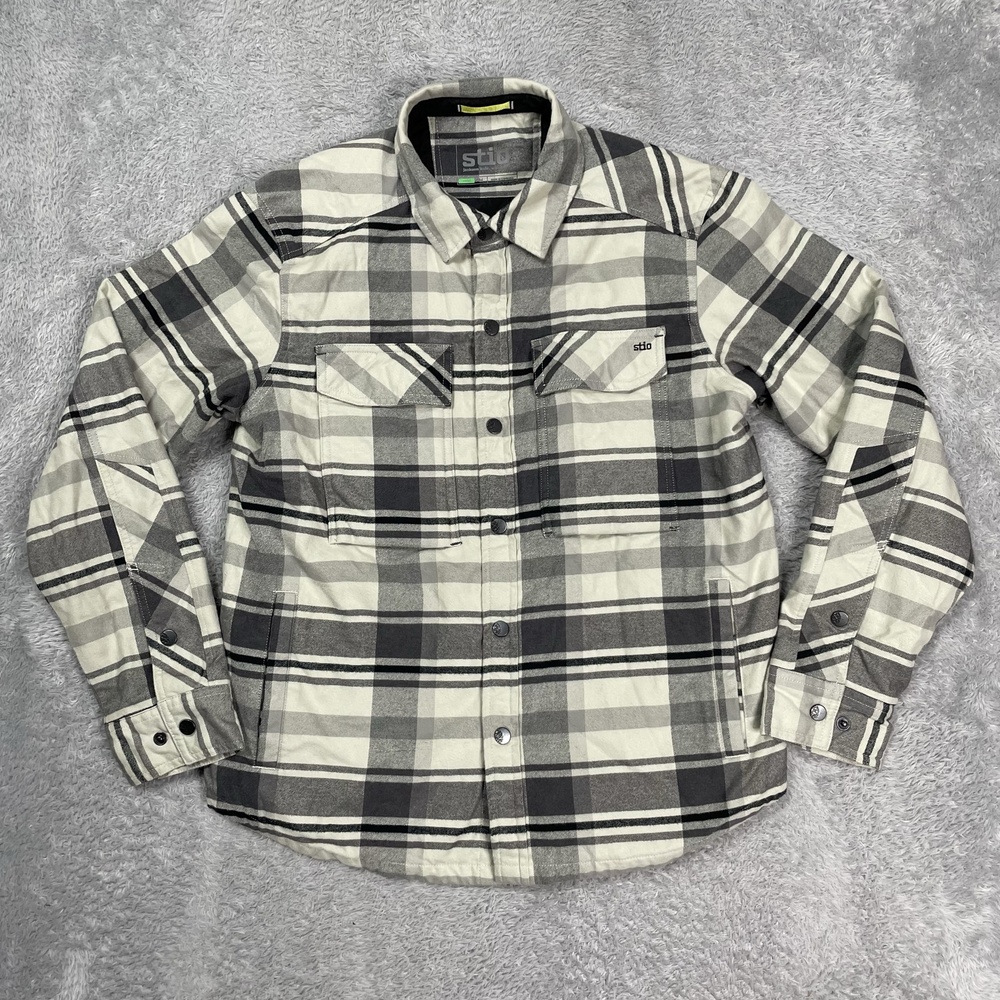 Stio Shirt Jacket Mens Medium Gray Plaid Flannel Thermore Insulated Outdoor